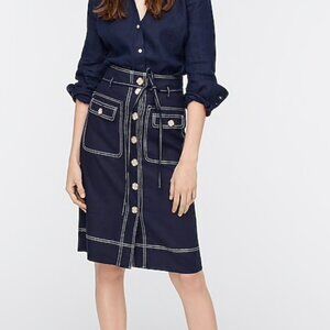 button up stretch linen skirt
